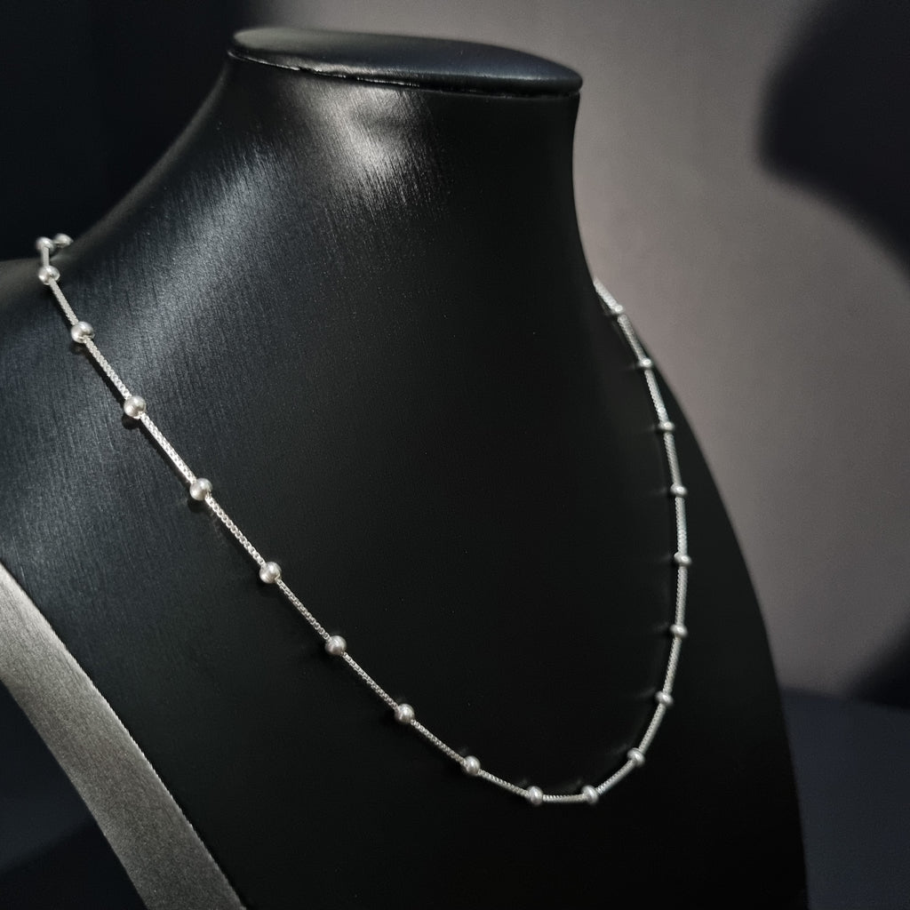Cadena Veneciana con Perlas de Plata • 45 cm largo • 1 mm ancho